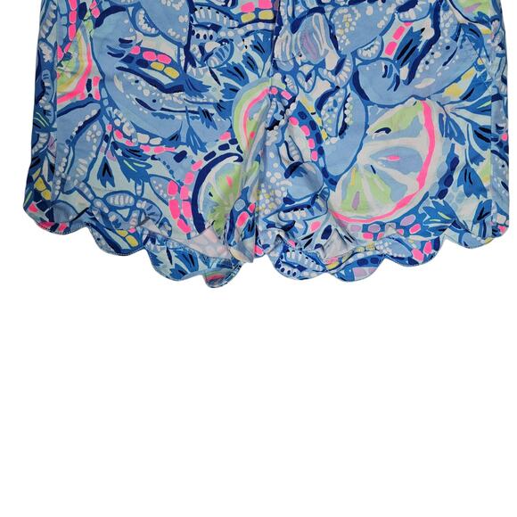 Lilly Pulitzer Womens Buttercup Stretch Short 2 Blue Floral Scallop Hem Low Rise - Picture 4 of 14